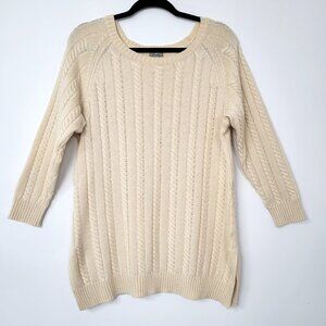 J. Jill Cream Wool Blend Cable Knit Tunic Oversized Sweater Lagenlook